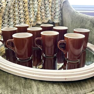 Set Of 9 Vintage REGO Coffee Mugs Brown & White Diner Classic 1½ C